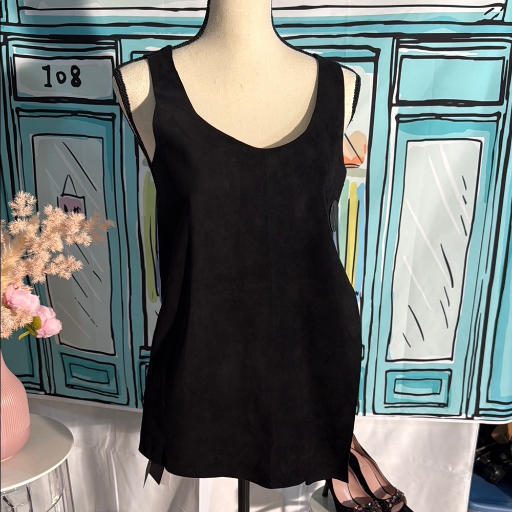 Calvin Klein collection Black Sleeveless Top in leather and suede